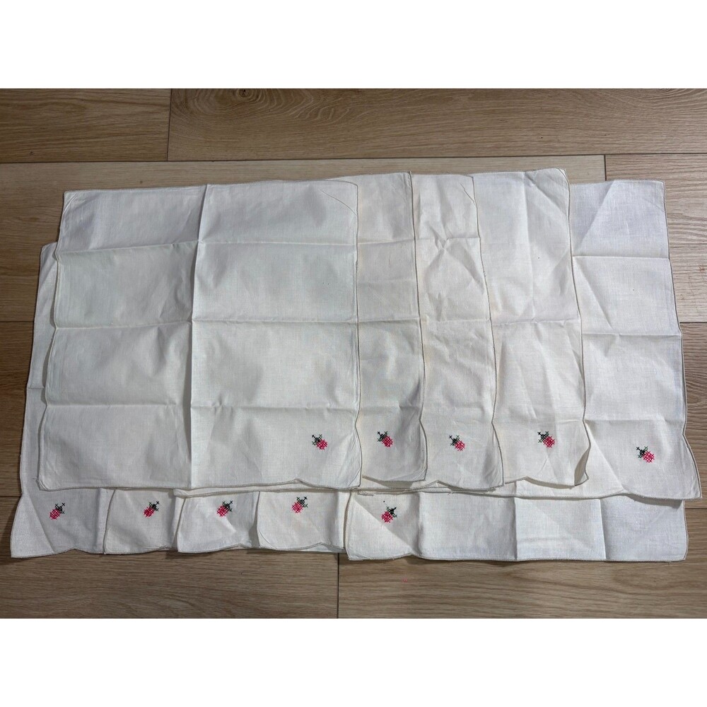 SET of 10 Vintage 100% Cotton Napkins Ladybug Cross Stitch Edge 16" x 16"